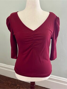 Voodoo Vixen Burgundy V-Neck Ruched Top
